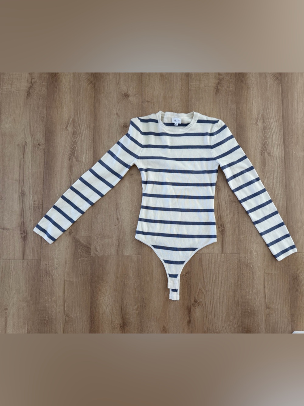 Le Lis Cream and Navy Striped Knit Top